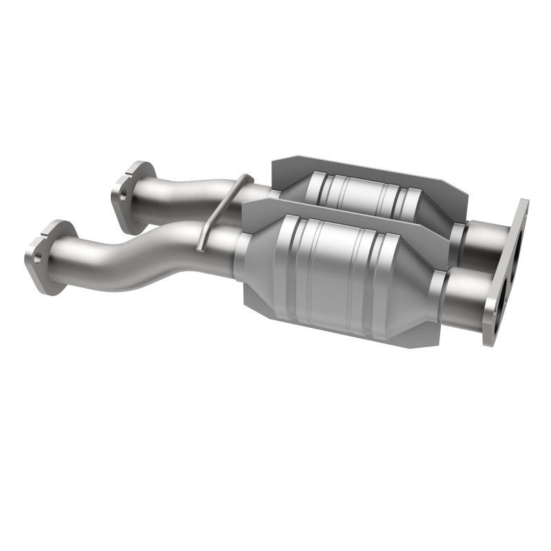 MagnaFlow 23310 hm grade direct-fit catalytic converter, opposite rear three-quarter view of the turntable spin