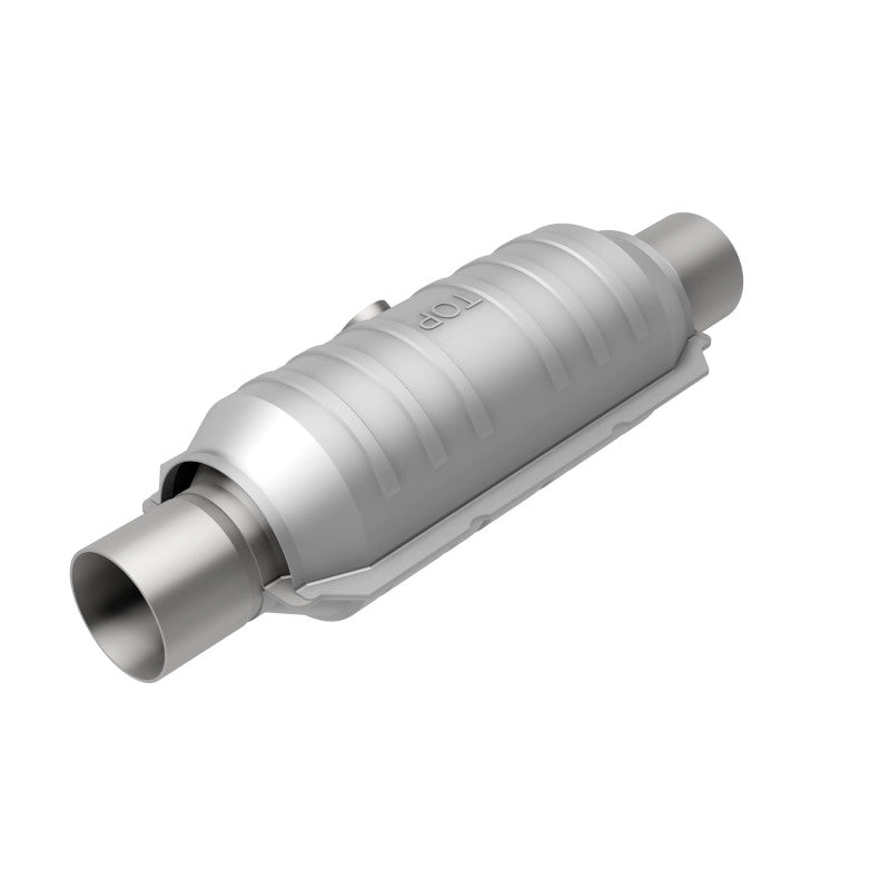 MagnaFlow 451256 universal catalytic converter, rear view of the turntable spin