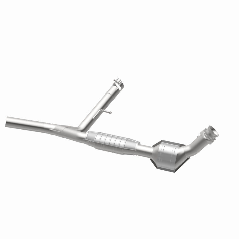 MagnaFlow 93665 hm grade direct-fit catalytic converter, opposite rear three-quarter view of the turntable spin