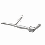 MagnaFlow 93665 hm grade direct-fit catalytic converter, opposite rear three-quarter view of the turntable spin