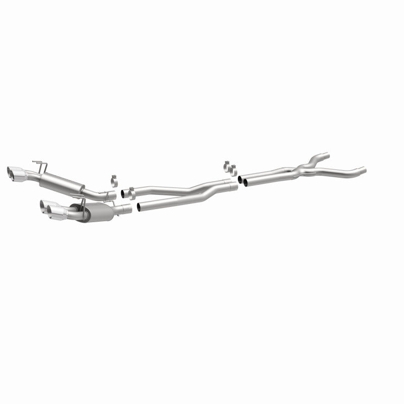 MagnaFlow 15053 street series cat-back exhaust, front three-quarter view of the turntable spin