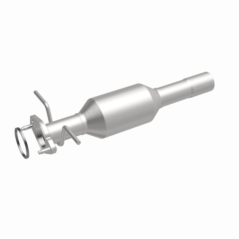 MagnaFlow 5571196 carb direct-fit catalytic converter, front three-quarter view of the turntable spin