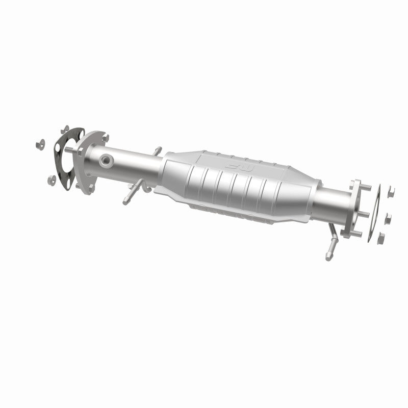 MagnaFlow 23497 hm grade direct-fit catalytic converter, opposite rear three-quarter view of the turntable spin