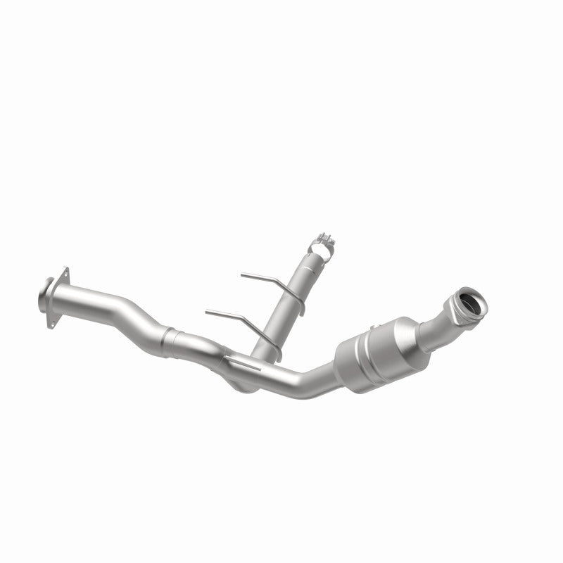 MagnaFlow 5551139 carb direct-fit catalytic converter, opposite rear three-quarter view of the turntable spin