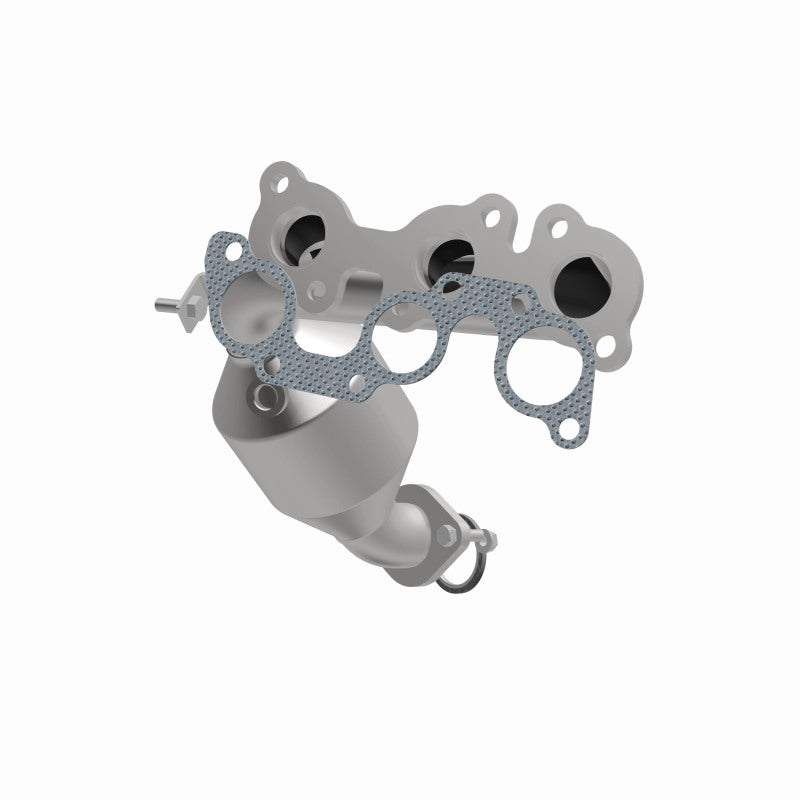 MagnaFlow 49837 oem grade manifold converter, opposite front three-quarter view of the turntable spin