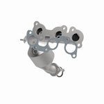 MagnaFlow 49837 oem grade manifold converter, opposite front three-quarter view of the turntable spin