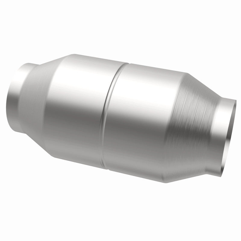 MagnaFlow 60110 universal catalytic converter, opposite rear three-quarter view of the turntable spin
