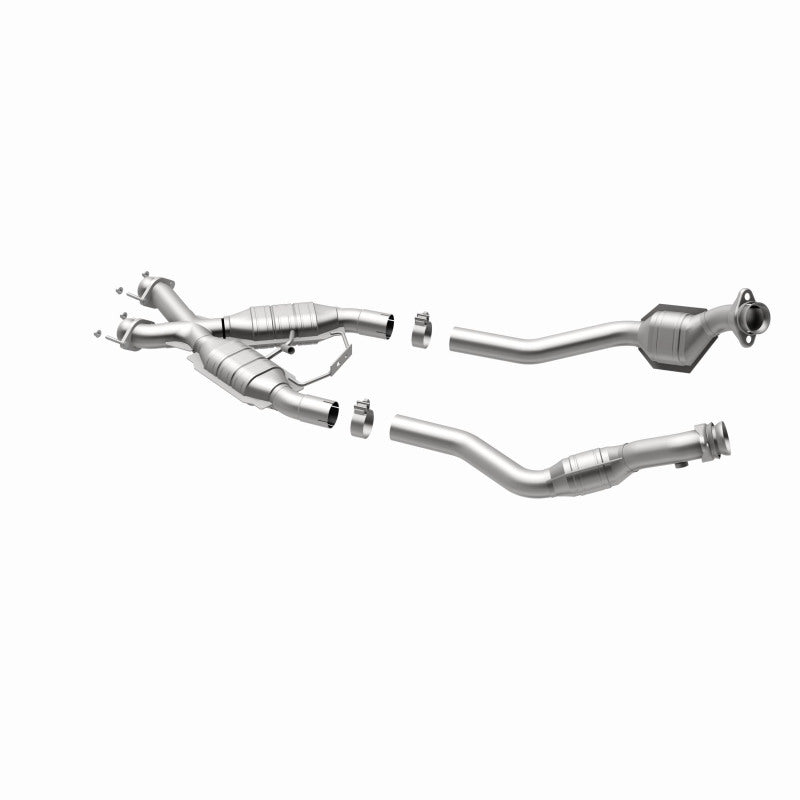 MagnaFlow 337339 carb direct-fit catalytic converter, opposite rear three-quarter view of the turntable spin