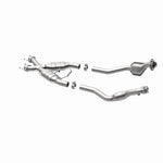 MagnaFlow 337339 carb direct-fit catalytic converter, opposite rear three-quarter view of the turntable spin