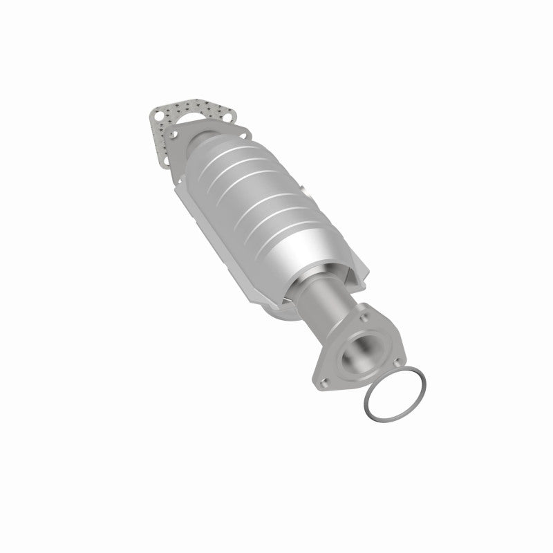 MagnaFlow 49569 oem grade direct-fit catalytic converter, rear three-quarter view of the turntable spin