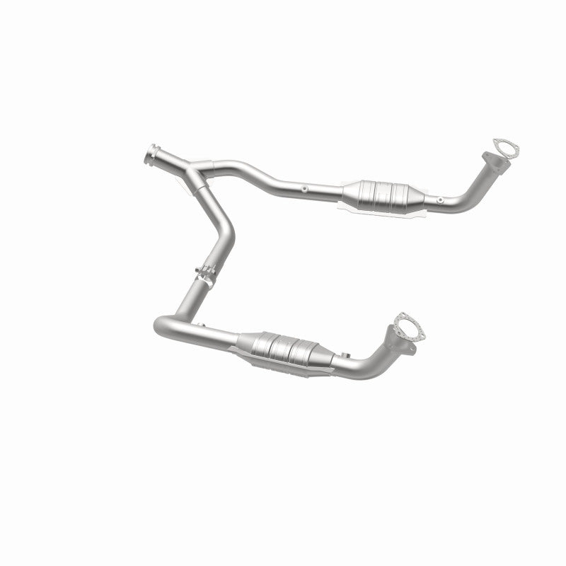 MagnaFlow 93694 hm grade direct-fit catalytic converter, opposite rear three-quarter view of the turntable spin