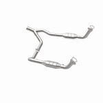 MagnaFlow 93694 hm grade direct-fit catalytic converter, opposite rear three-quarter view of the turntable spin