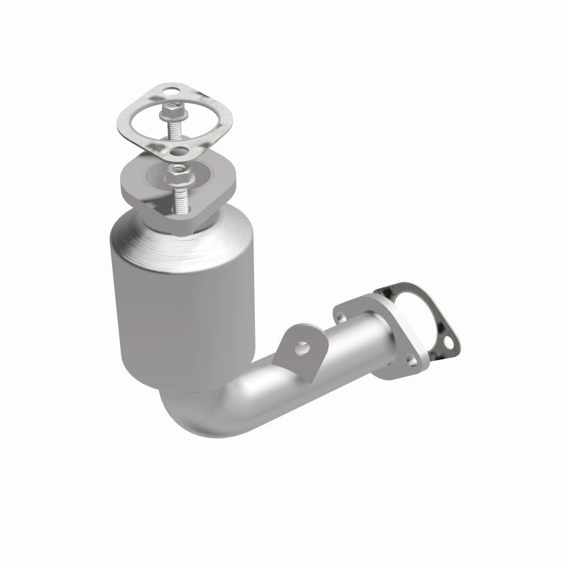 MagnaFlow 5571448 carb direct-fit catalytic converter, front three-quarter view of the turntable spin