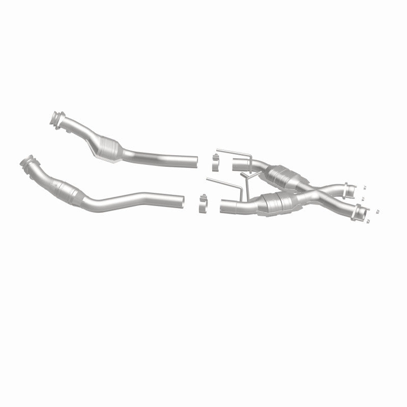 MagnaFlow 93332 epa direct-fit catalytic converter, side view of the turntable spin