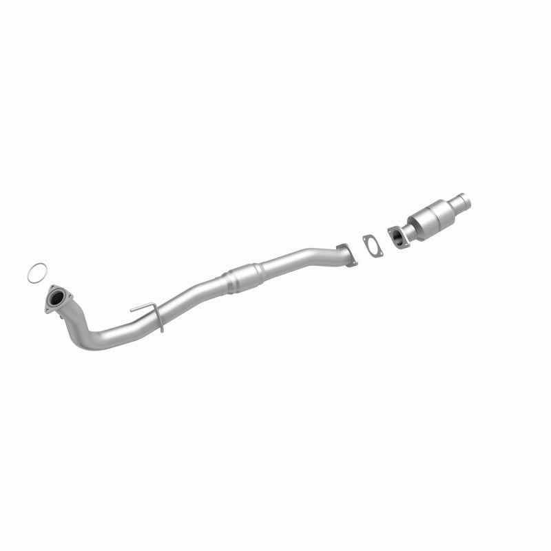 MagnaFlow 93466 hm grade direct-fit catalytic converter, front three-quarter view of the turntable spin