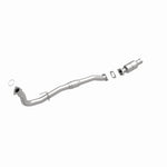 MagnaFlow 93466 hm grade direct-fit catalytic converter, front three-quarter view of the turntable spin