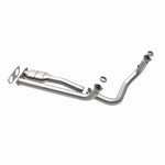 MagnaFlow 93607 hm grade direct-fit catalytic converter, opposite rear three-quarter view of the turntable spin