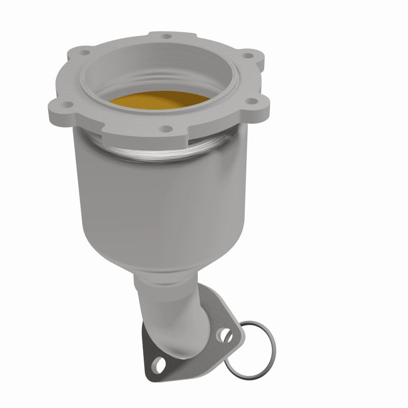 MagnaFlow 49296 oem grade direct-fit catalytic converter, front three-quarter view of the turntable spin