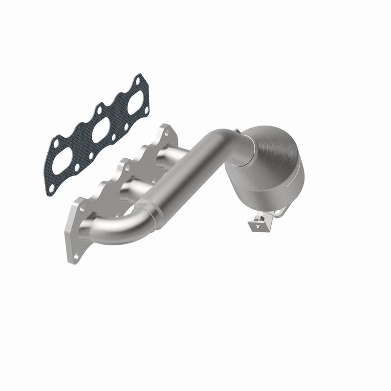MagnaFlow 452060 carb manifold converter, opposite front three-quarter view of the turntable spin