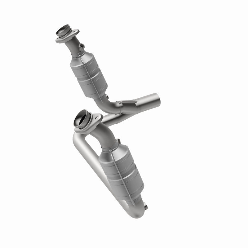 MagnaFlow 24770 hm grade direct-fit catalytic converter, front three-quarter view of the turntable spin