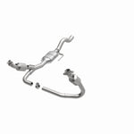 MagnaFlow 458012 carb direct-fit catalytic converter, opposite front three-quarter view of the turntable spin