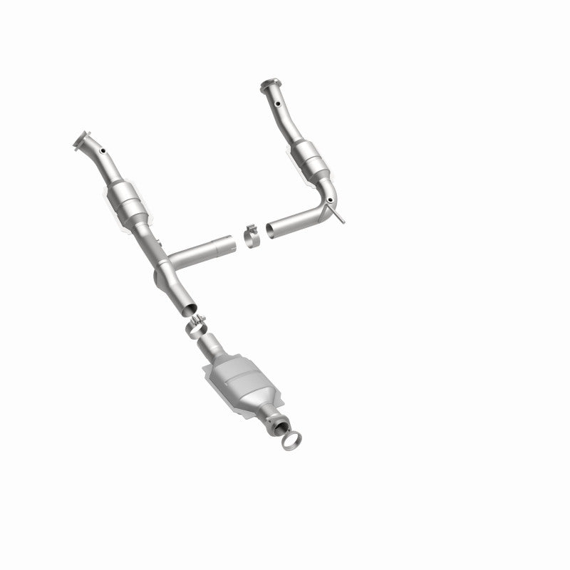 MagnaFlow 447243 carb direct-fit catalytic converter, front three-quarter view of the turntable spin