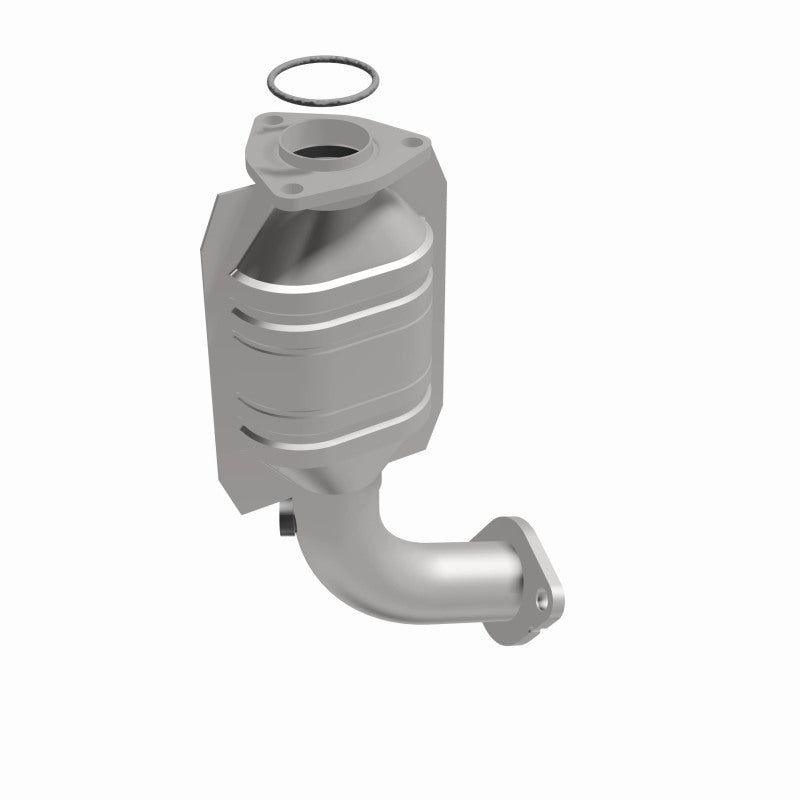 MagnaFlow 23112 hm grade direct-fit catalytic converter, front three-quarter view of the turntable spin