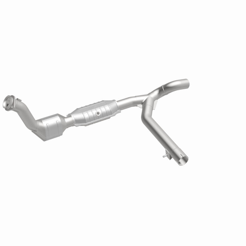 MagnaFlow 93626 hm grade direct-fit catalytic converter, front three-quarter view of the turntable spin