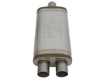 aFe MACHForce XP SS Muffler 2.5in Center Inlet / 2.5in Dual Outlets 18in L x 9in W x 4in H Body