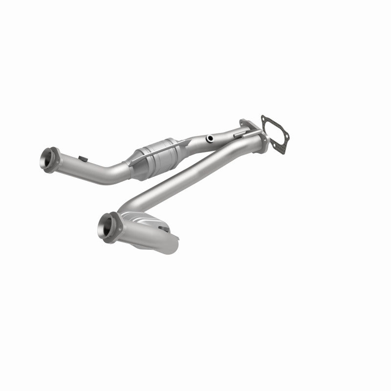 MagnaFlow 458023 carb direct-fit catalytic converter, front three-quarter view of the turntable spin