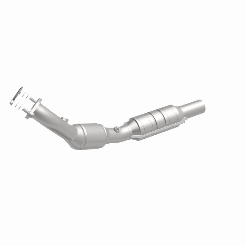 MagnaFlow 551673 carb direct-fit catalytic converter, front three-quarter view of the turntable spin
