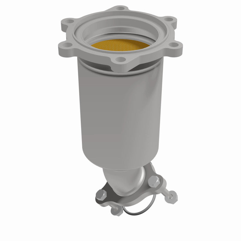MagnaFlow 452871 carb direct-fit catalytic converter, front three-quarter view of the turntable spin