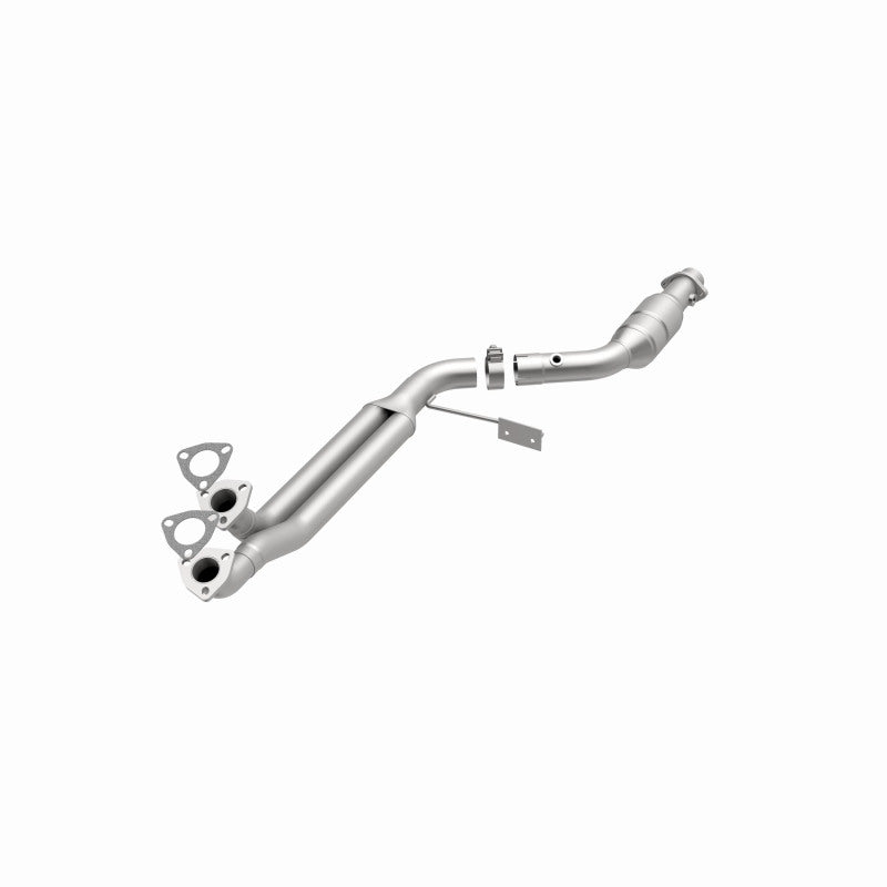 MagnaFlow 23992 hm grade direct-fit catalytic converter, opposite front three-quarter view of the turntable spin
