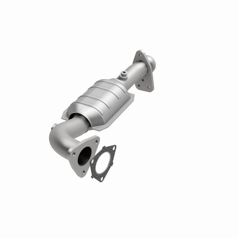 MagnaFlow 23471 hm grade direct-fit catalytic converter, opposite front three-quarter view of the turntable spin