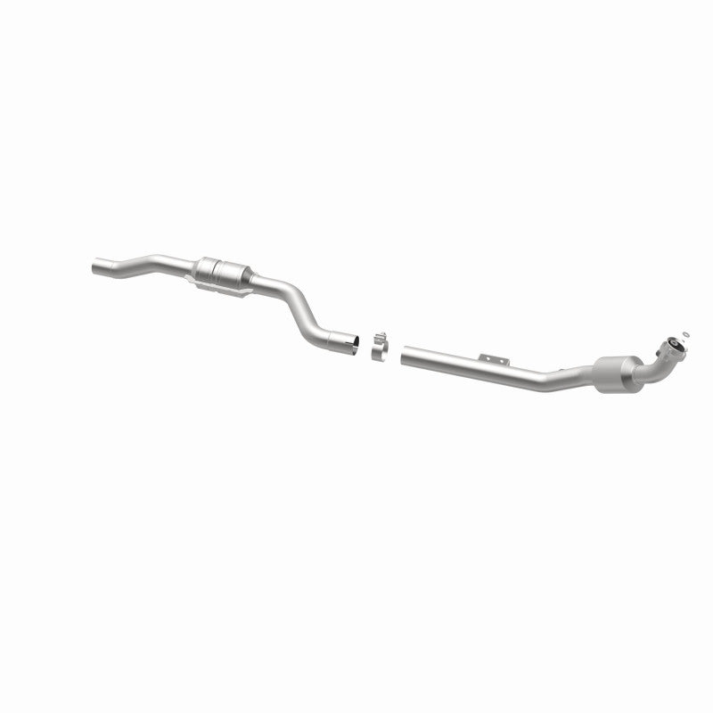 MagnaFlow 454040 carb direct-fit catalytic converter, opposite rear three-quarter view of the turntable spin