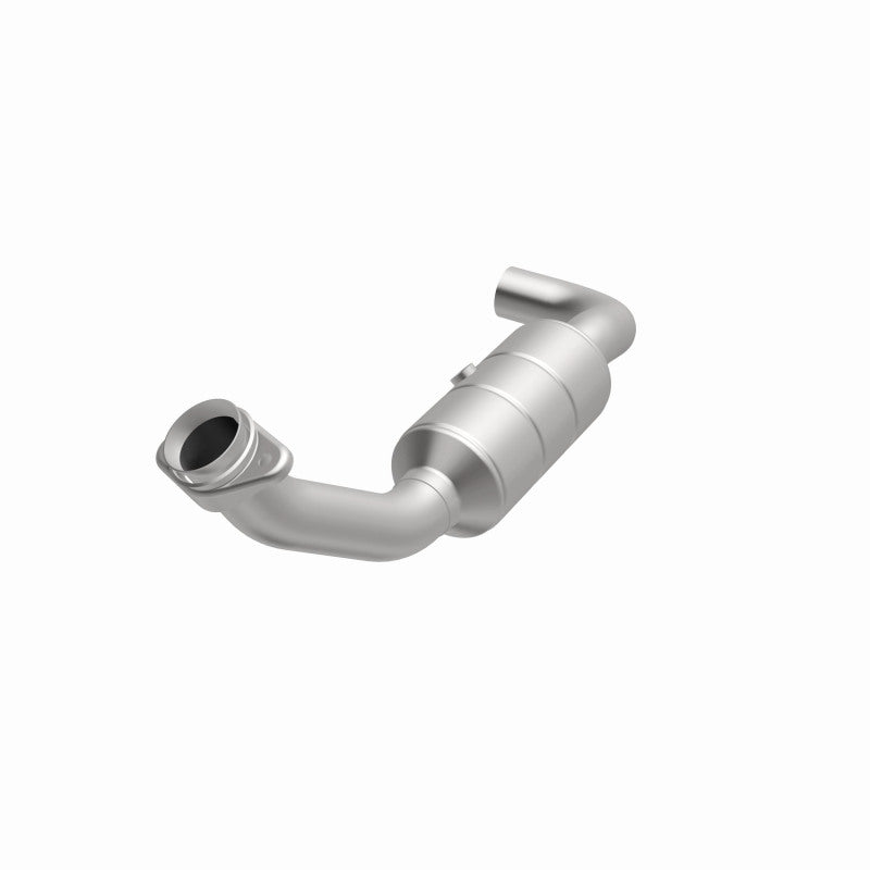 MagnaFlow 5451409 carb direct-fit catalytic converter, opposite front three-quarter view of the turntable spin