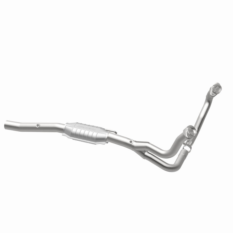 MagnaFlow 93214 hm grade direct-fit catalytic converter, opposite rear three-quarter view of the turntable spin