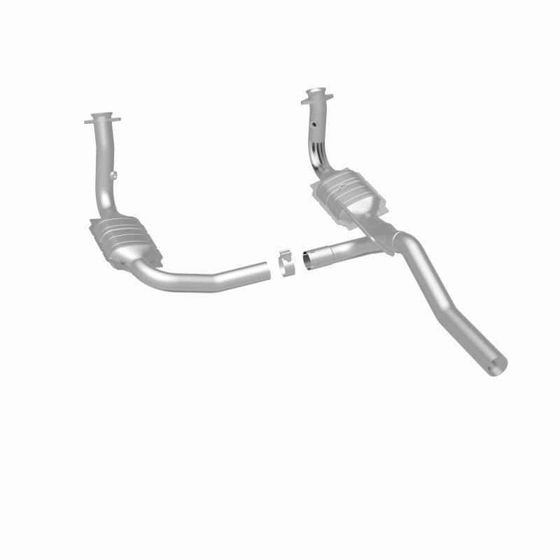 MagnaFlow 52148 oem grade direct-fit catalytic converter, rear three-quarter view of the turntable spin