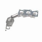 MagnaFlow 52310 oem grade manifold converter, opposite front three-quarter view of the turntable spin