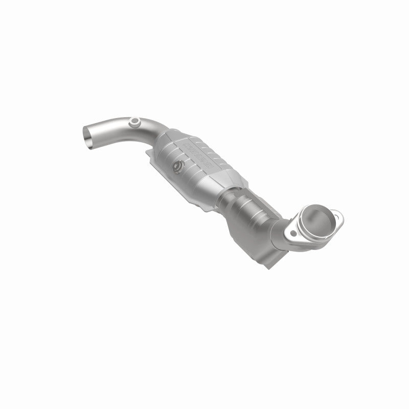 MagnaFlow 93321 hm grade direct-fit catalytic converter, front three-quarter view of the turntable spin