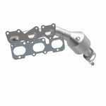 MagnaFlow 51401 oem grade manifold converter, opposite front three-quarter view of the turntable spin