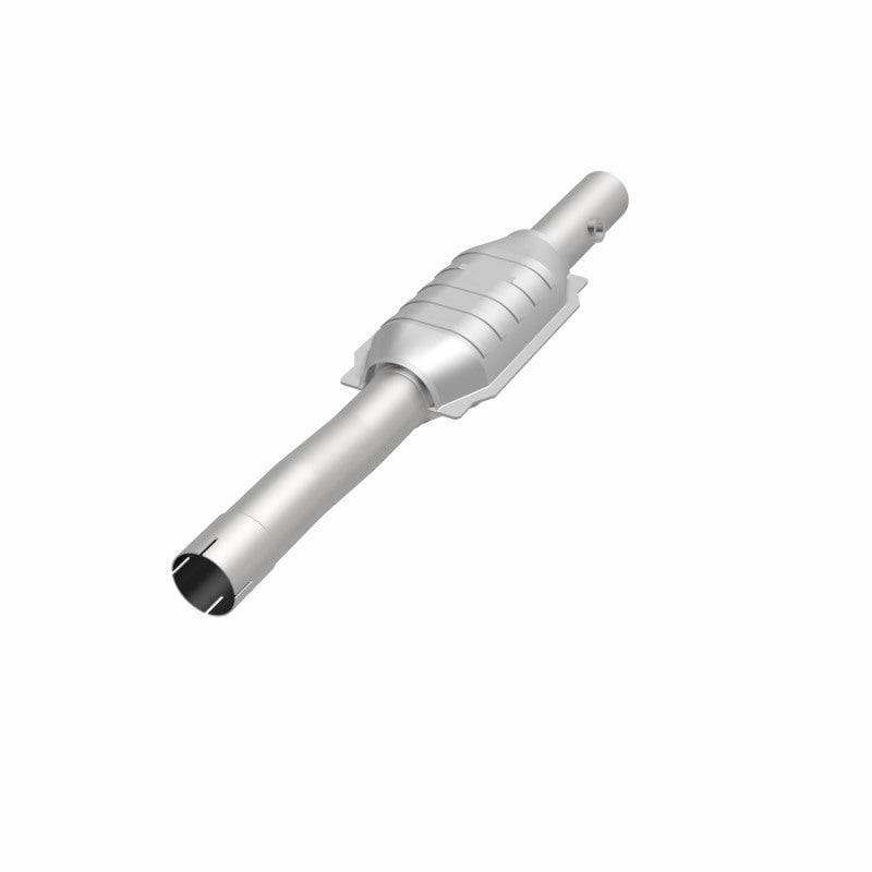 MagnaFlow 93139 hm grade direct-fit catalytic converter, opposite front three-quarter view of the turntable spin