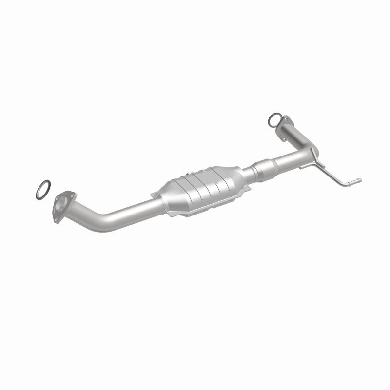 MagnaFlow 93398 hm grade direct-fit catalytic converter, front three-quarter view of the turntable spin