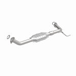 MagnaFlow 93398 hm grade direct-fit catalytic converter, front three-quarter view of the turntable spin