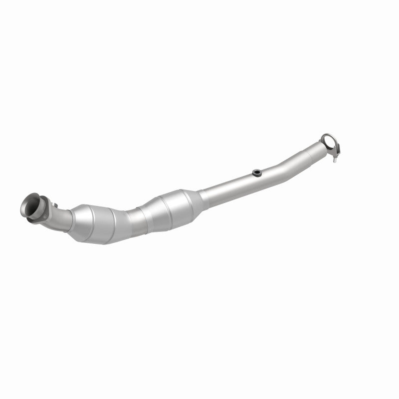MagnaFlow 49724 oem grade direct-fit catalytic converter, front three-quarter view of the turntable spin