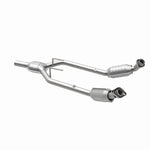 MagnaFlow 444080 carb direct-fit catalytic converter, opposite rear three-quarter view of the turntable spin