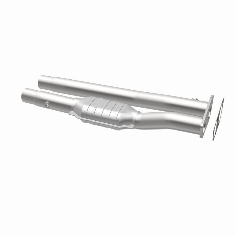 MagnaFlow 95471 hm grade direct-fit catalytic converter, opposite rear three-quarter view of the turntable spin