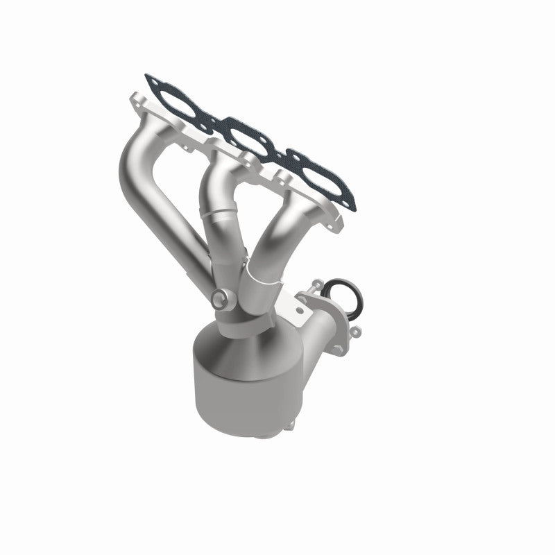 MagnaFlow 49266 oem grade manifold converter, opposite front three-quarter view of the turntable spin