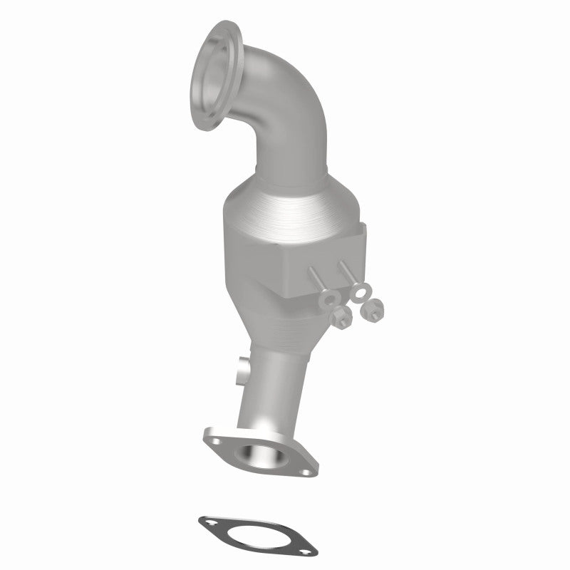 MagnaFlow 5561837 carb direct-fit catalytic converter, rear three-quarter view of the turntable spin