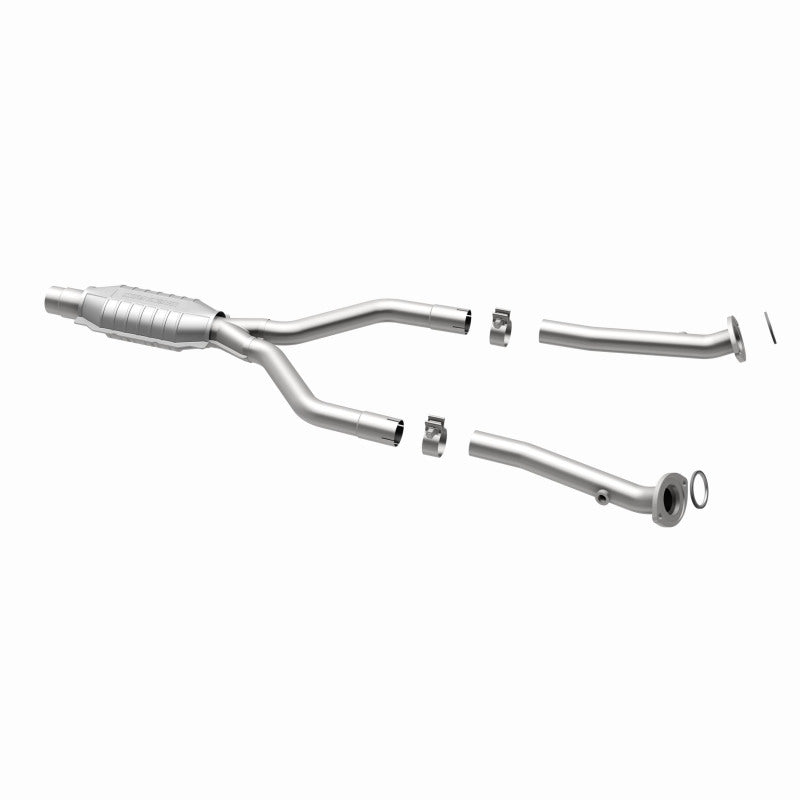 MagnaFlow 24169 hm grade direct-fit catalytic converter, opposite rear three-quarter view of the turntable spin